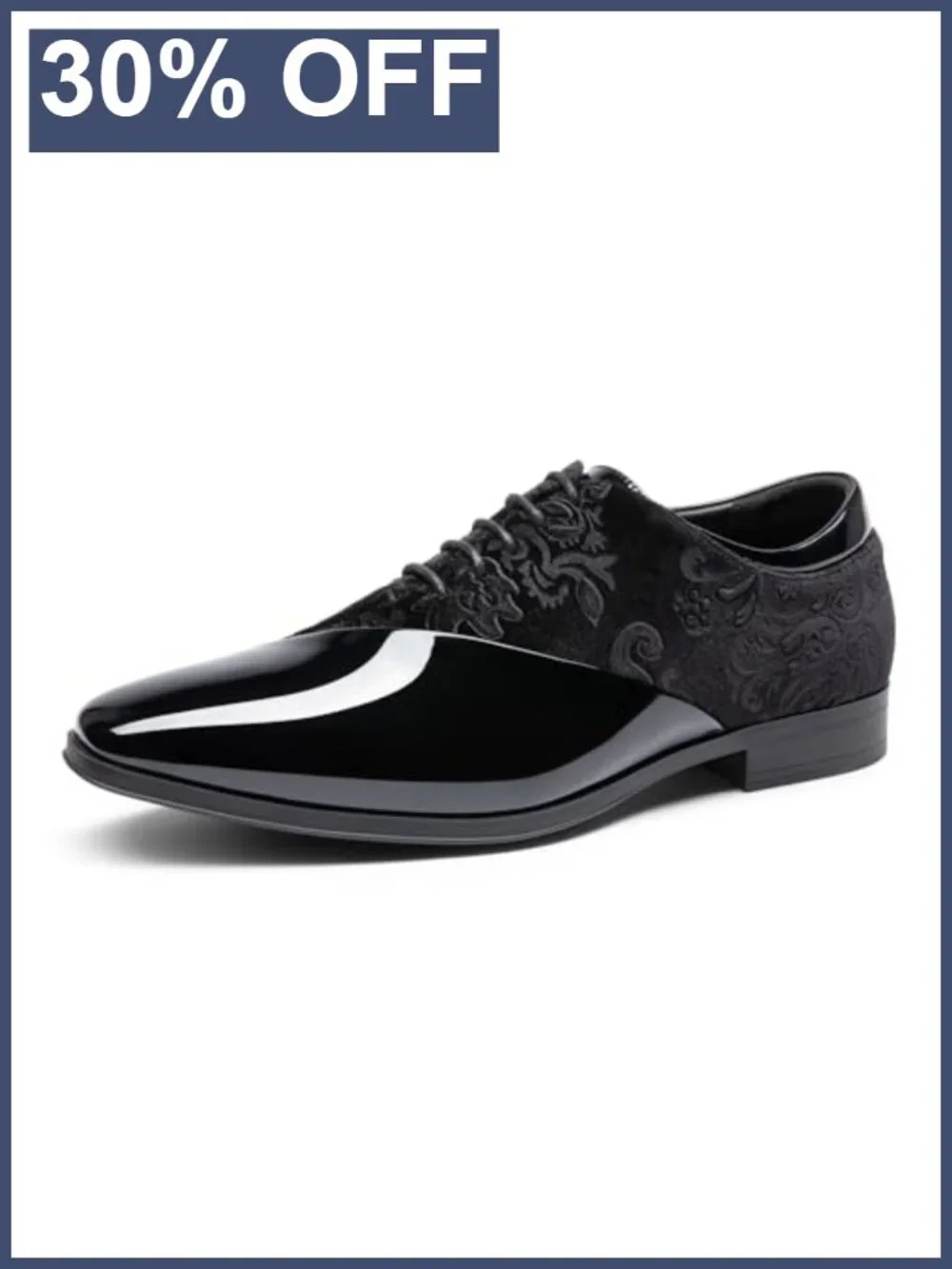 Men's Patent Faux Leather Oxford Dress Shoes - Formal Lace-Up Velvet